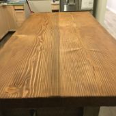 Wood grain on custom kitchen island.